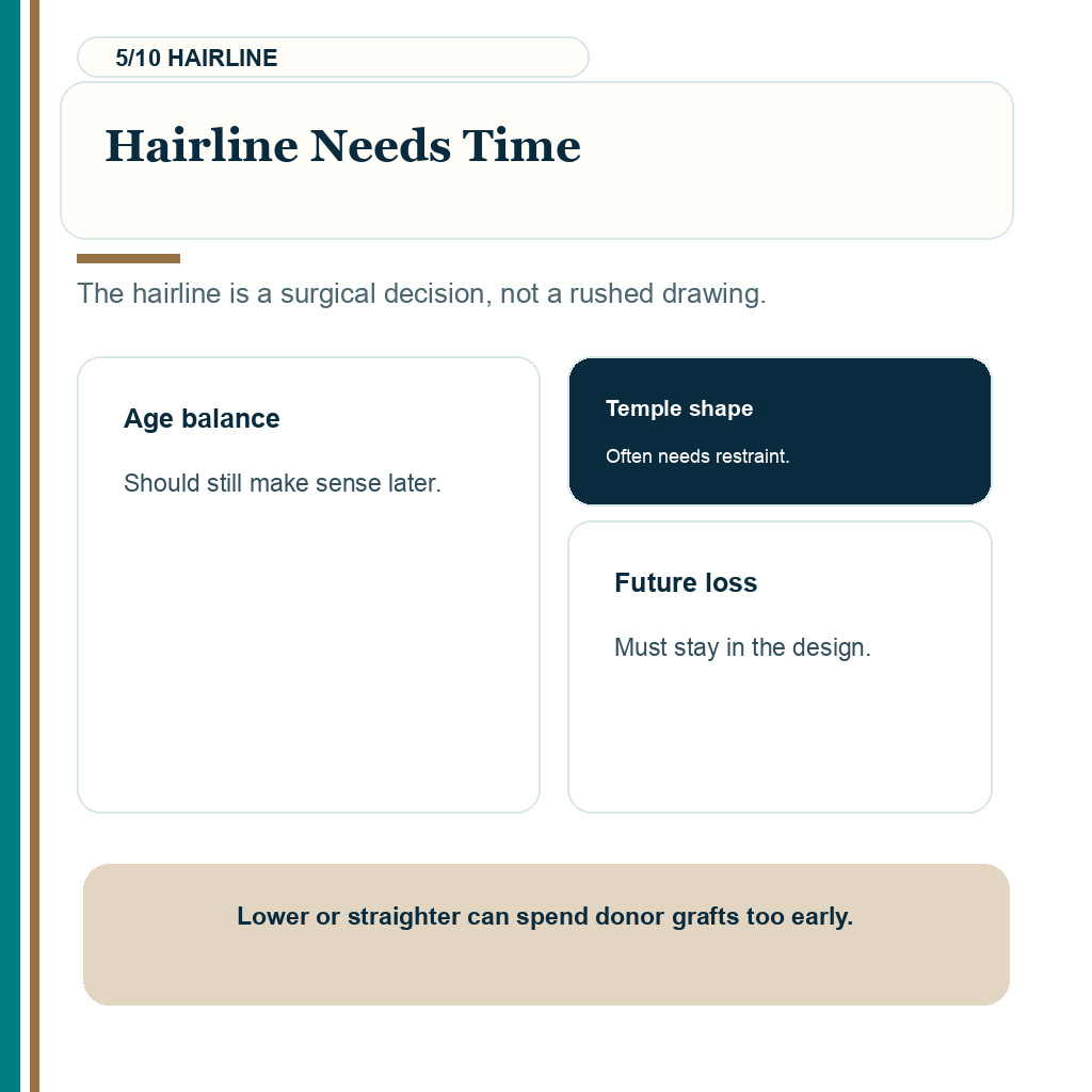 Slide 5 of 10 explaining hairline needs time before hair transplant consent.