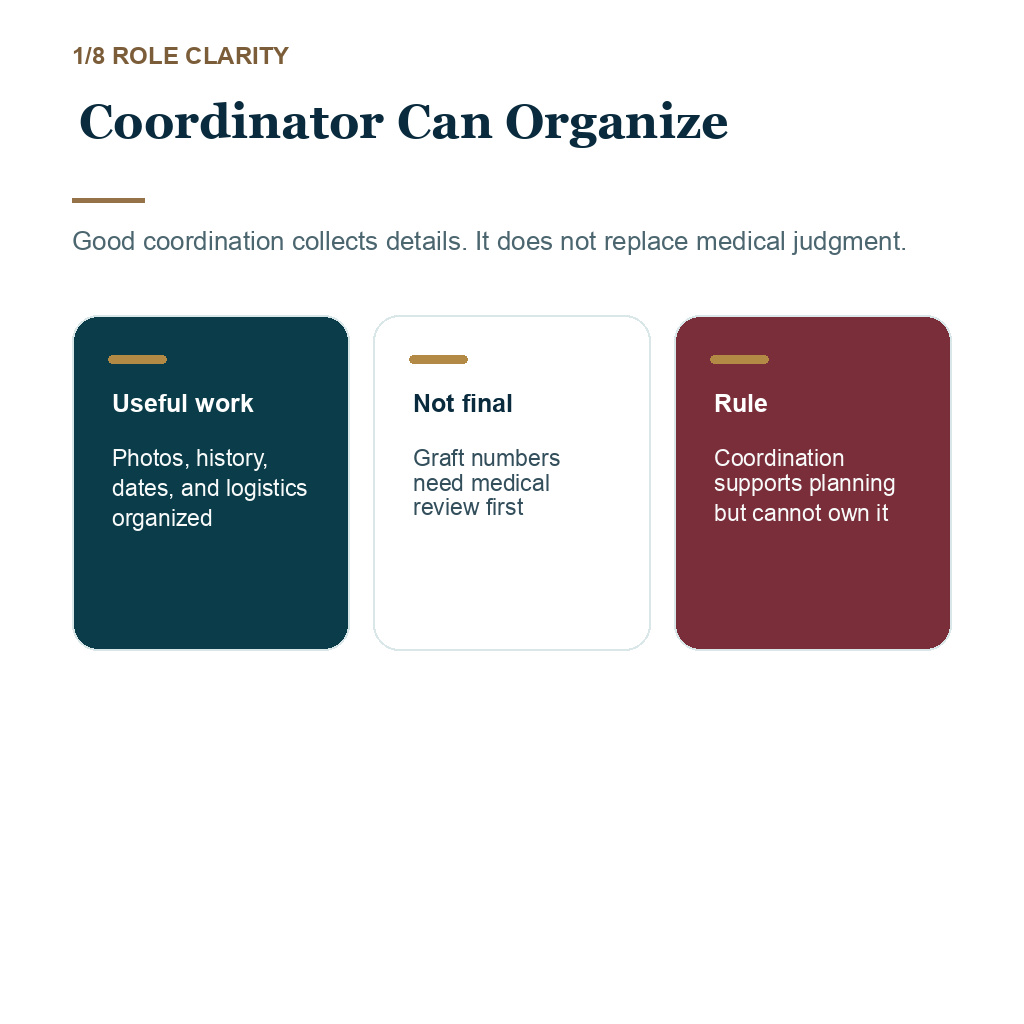 Hair transplant coordinator surgical plan, coordinator can organize.