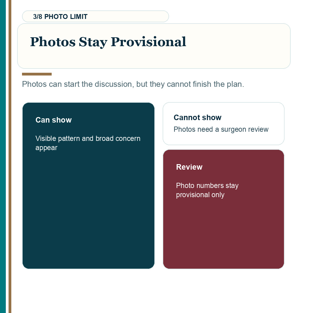 Hair transplant coordinator surgical plan, photos stay provisional.