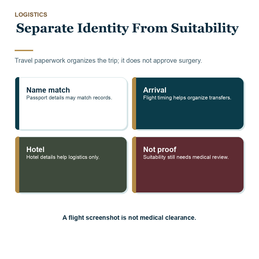 Hair transplant documents purpose carousel slide 3 explaining separate identity from suitability