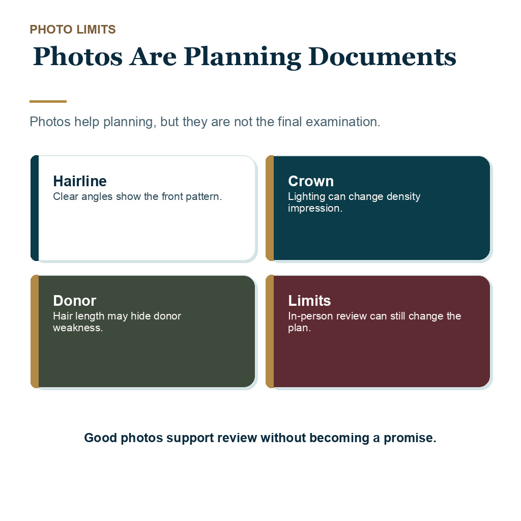 Hair transplant documents purpose carousel slide 5 explaining photos are planning documents