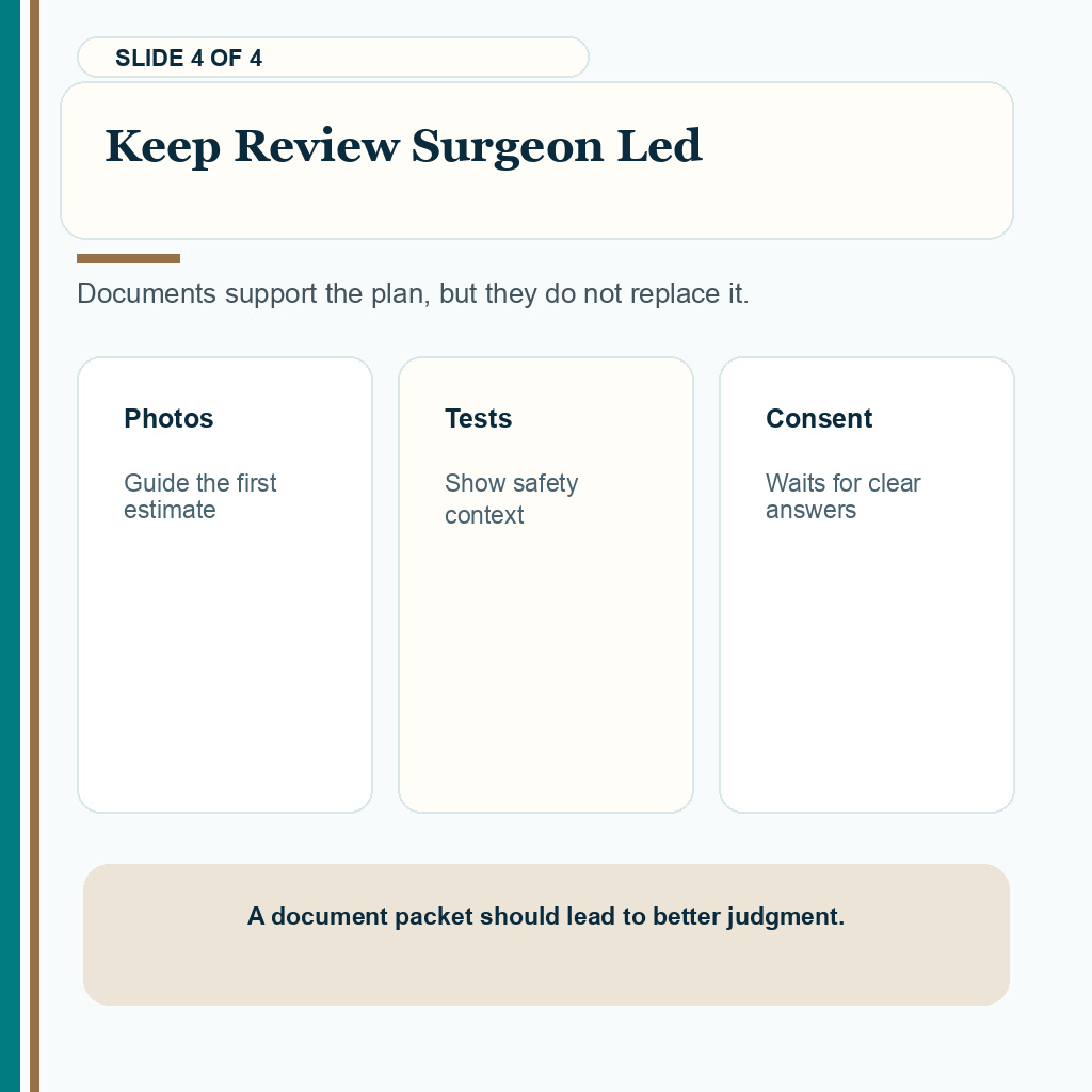 Document request support slide 4 of 4, keep document review connected to surgeon planning