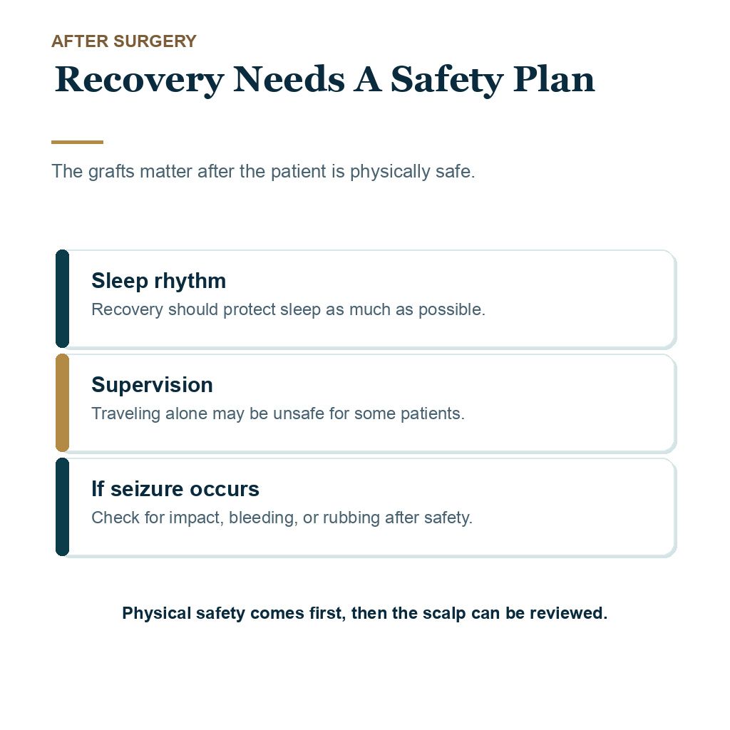 Epilepsy hair transplant planning visual about recovery supervision and scalp safety