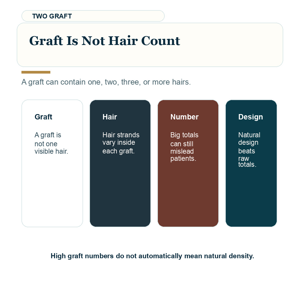 Hair transplant glossary explaining graft is not hair count.