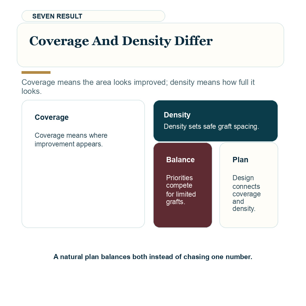 Hair transplant glossary explaining coverage and density differ.