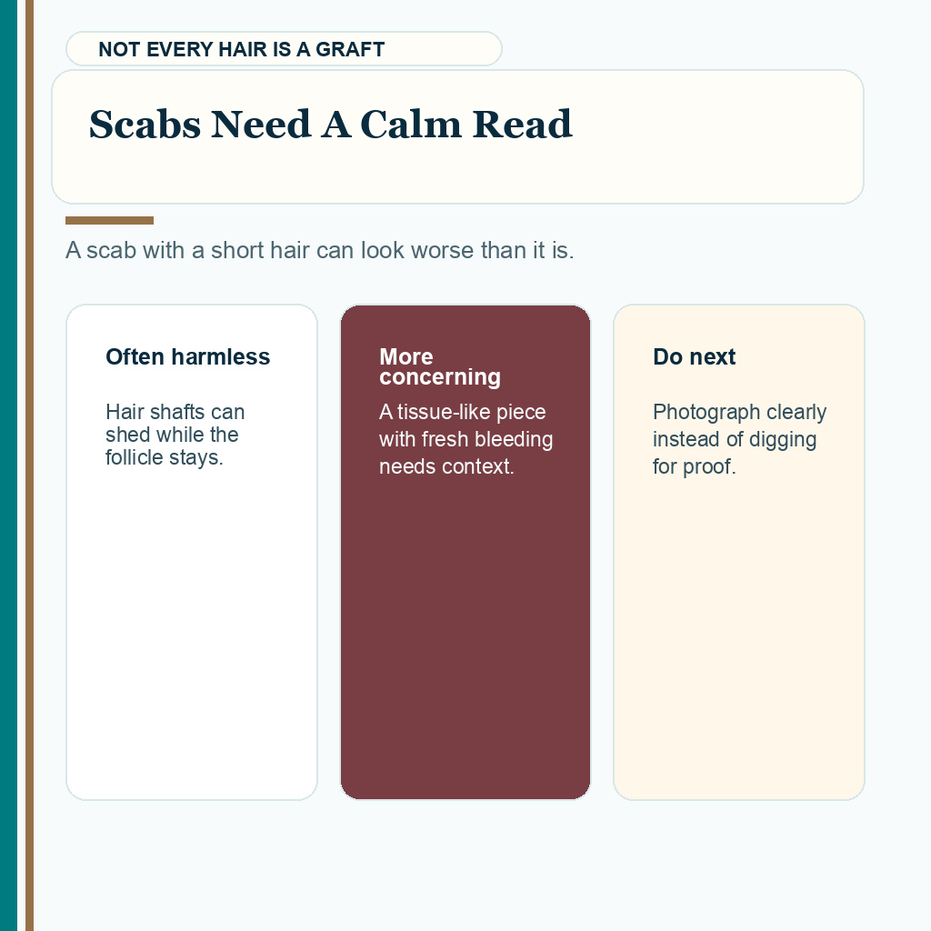 When hair transplant grafts are secure slide 5 explaining scabs need a calm read