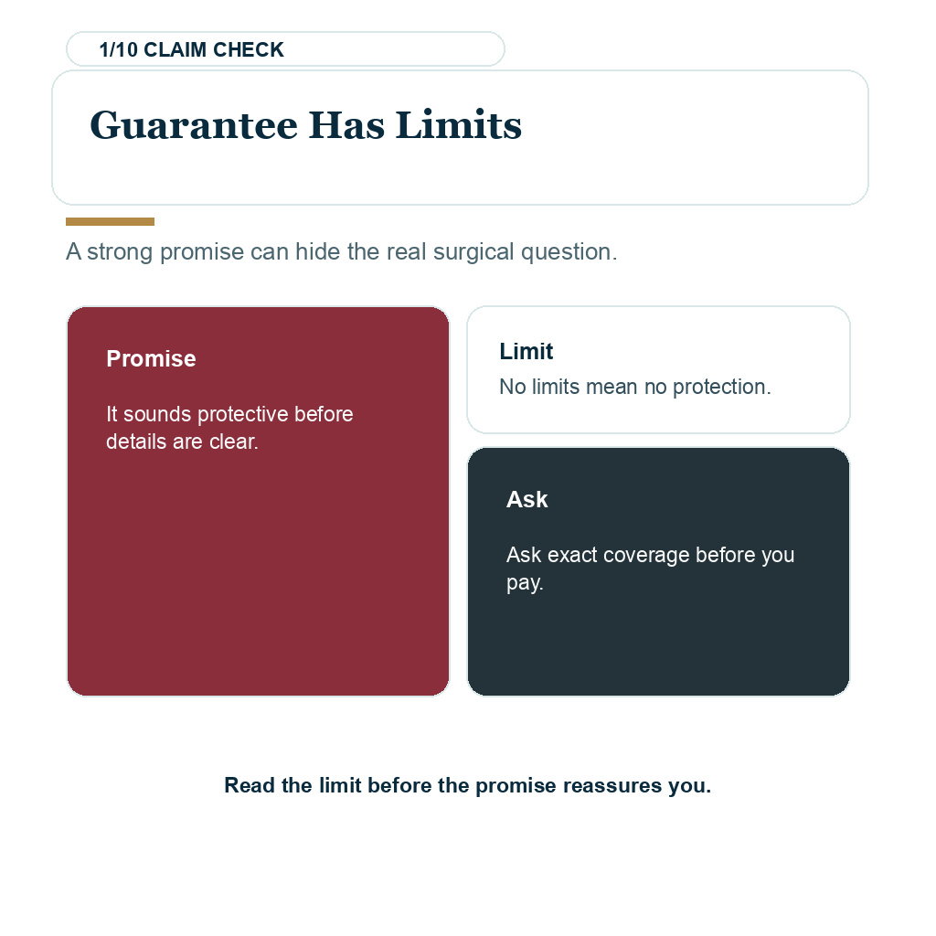 Hair transplant guarantee slide 1 explaining guarantee has limits.