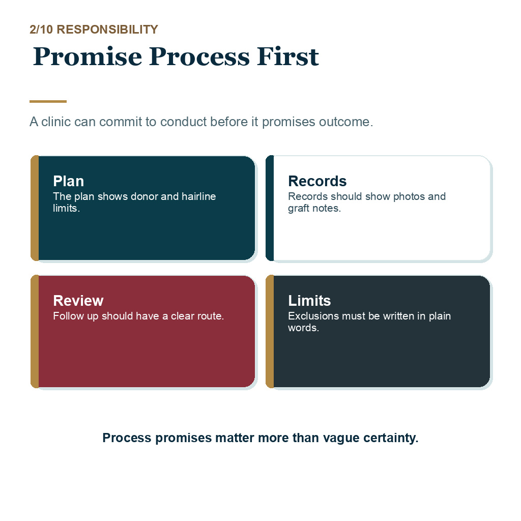 Hair transplant guarantee slide 2 explaining promise process first.