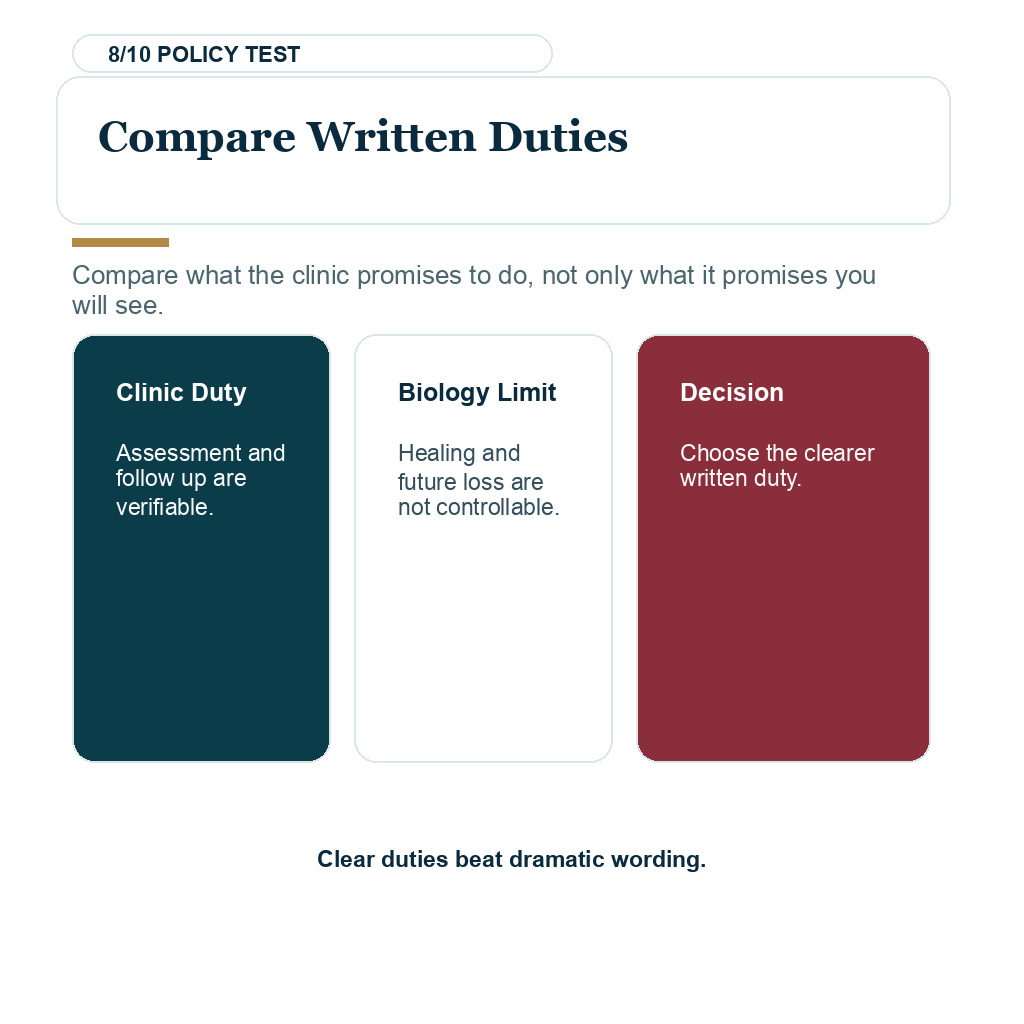 Hair transplant guarantee slide 8 explaining compare written duties.