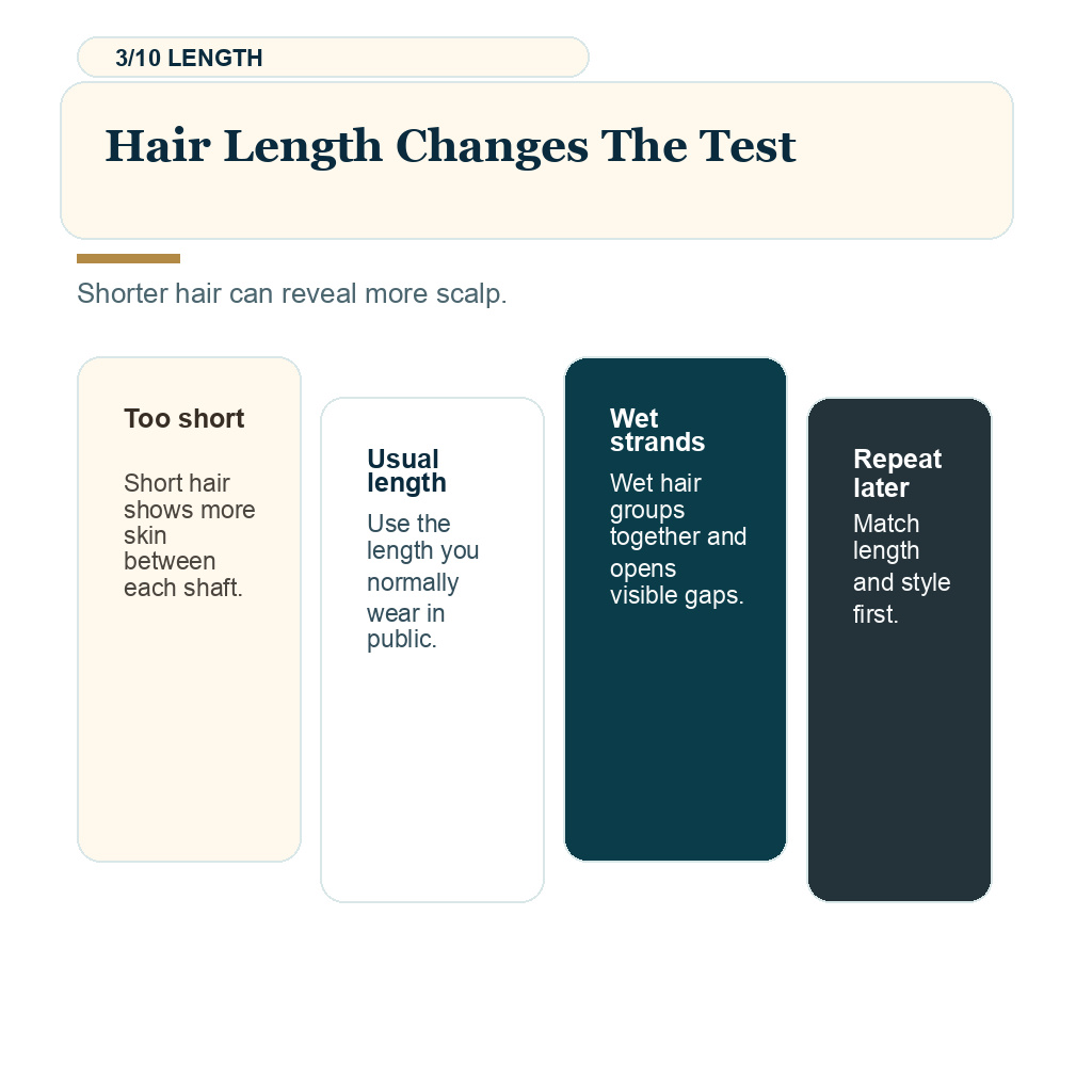 Harsh light wet hair result slide 3 explaining hair length changes the test.