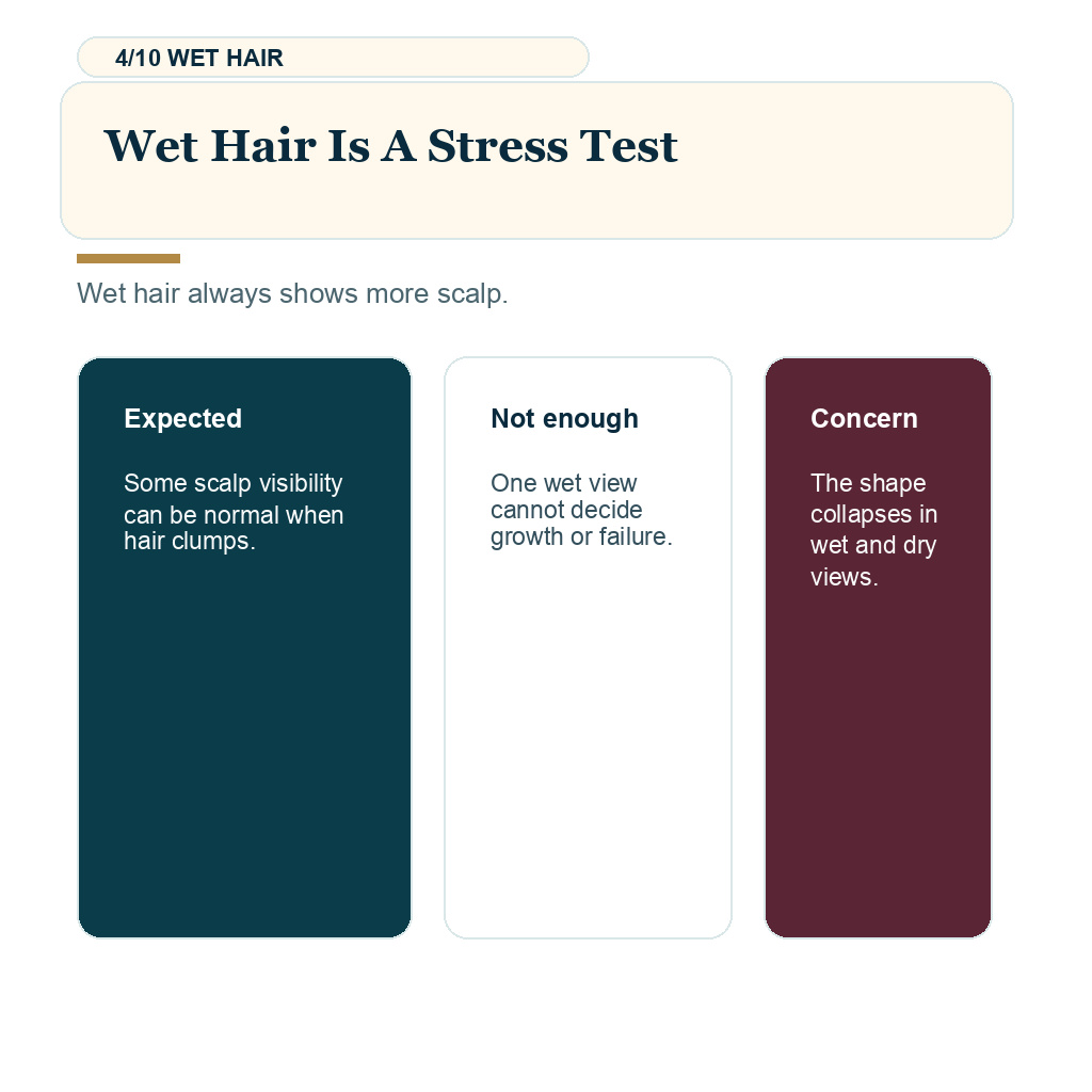 Harsh light wet hair result slide 4 explaining wet hair is a stress test.