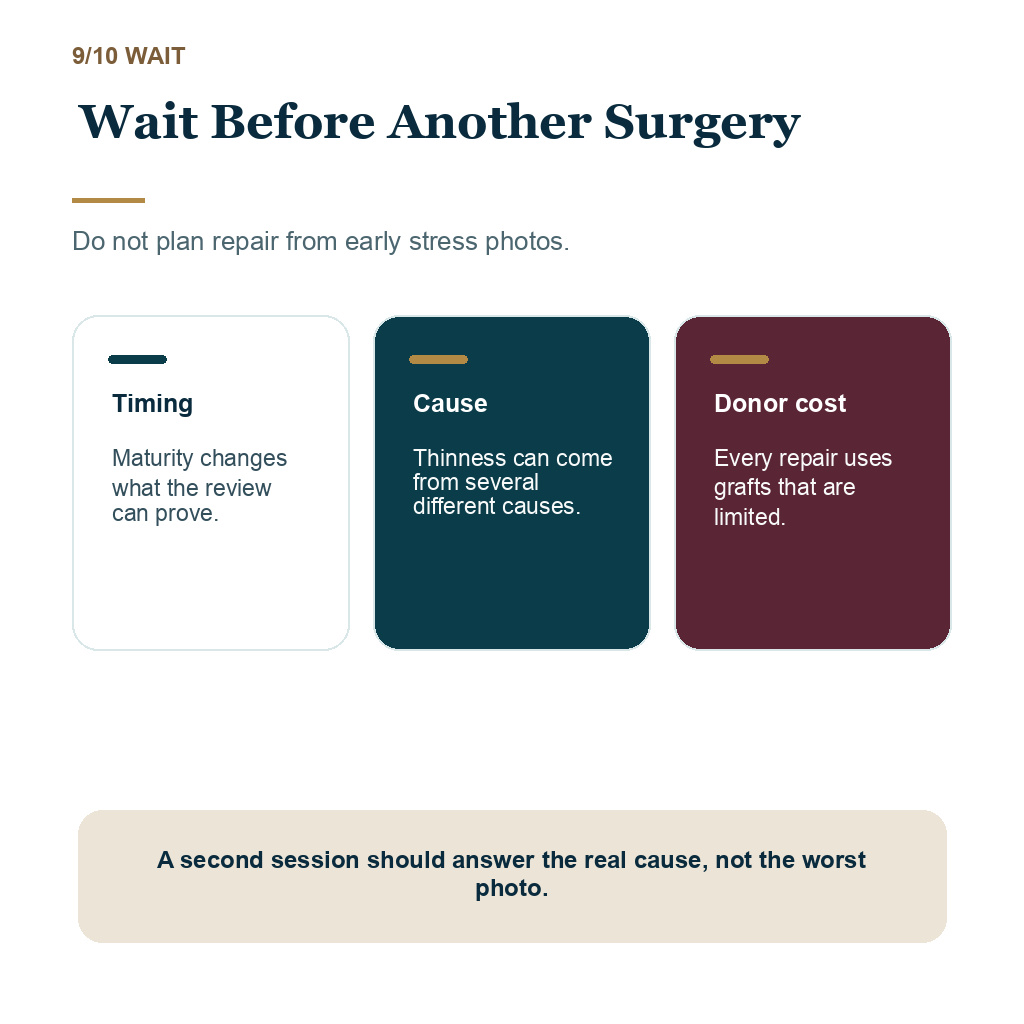 Harsh light wet hair result slide 9 explaining wait before another surgery.