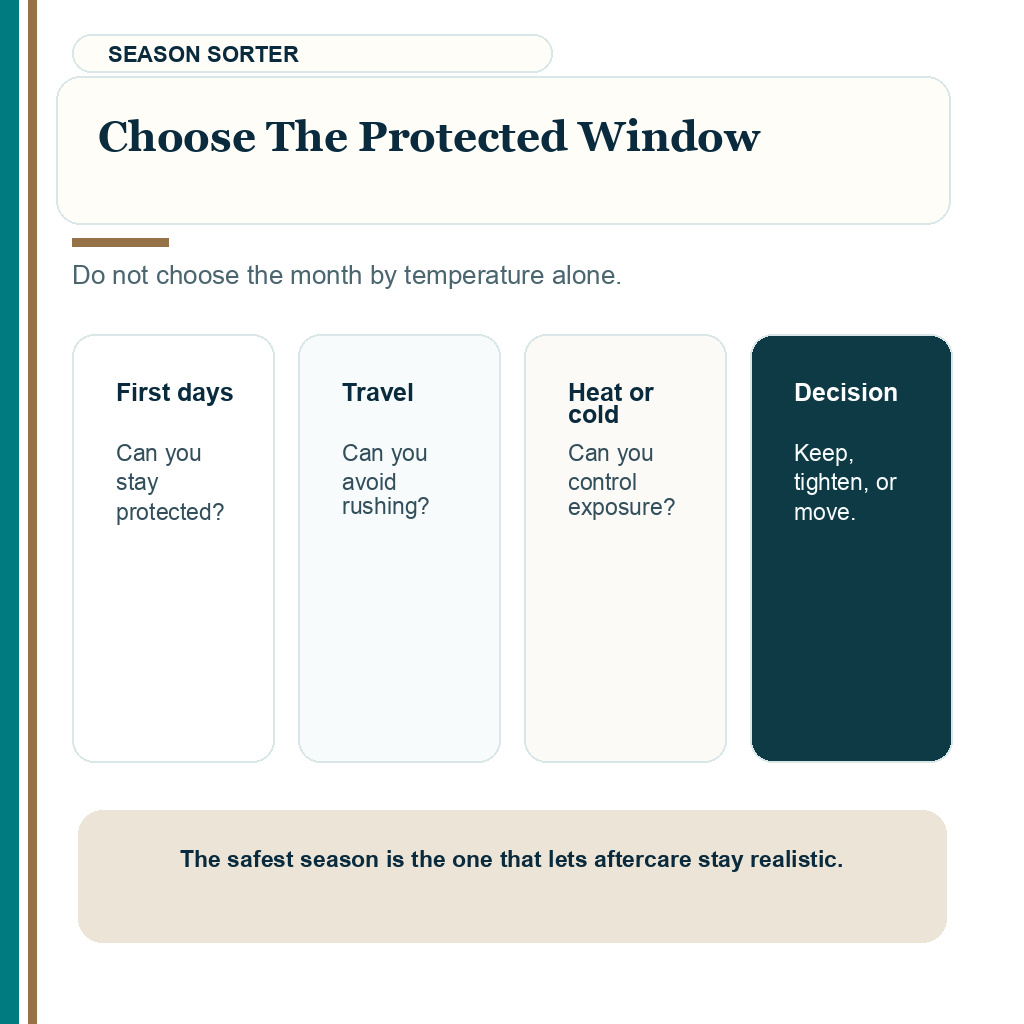 Hair transplant in summer or winter slide explaining choose the protected window