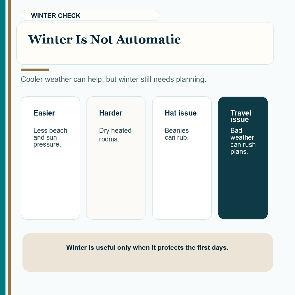 Hair transplant in summer or winter slide explaining winter is not automatic