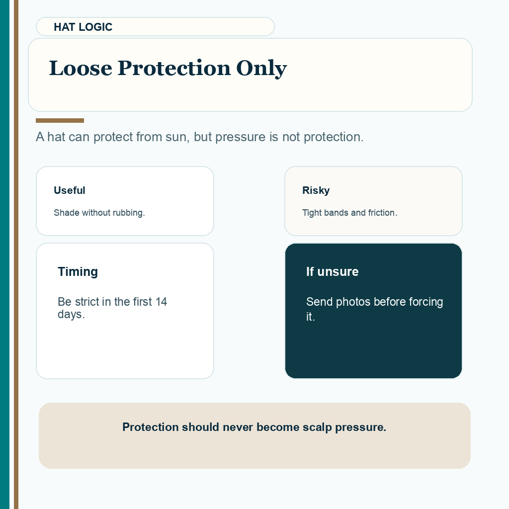 Hair transplant in summer or winter slide explaining loose protection only