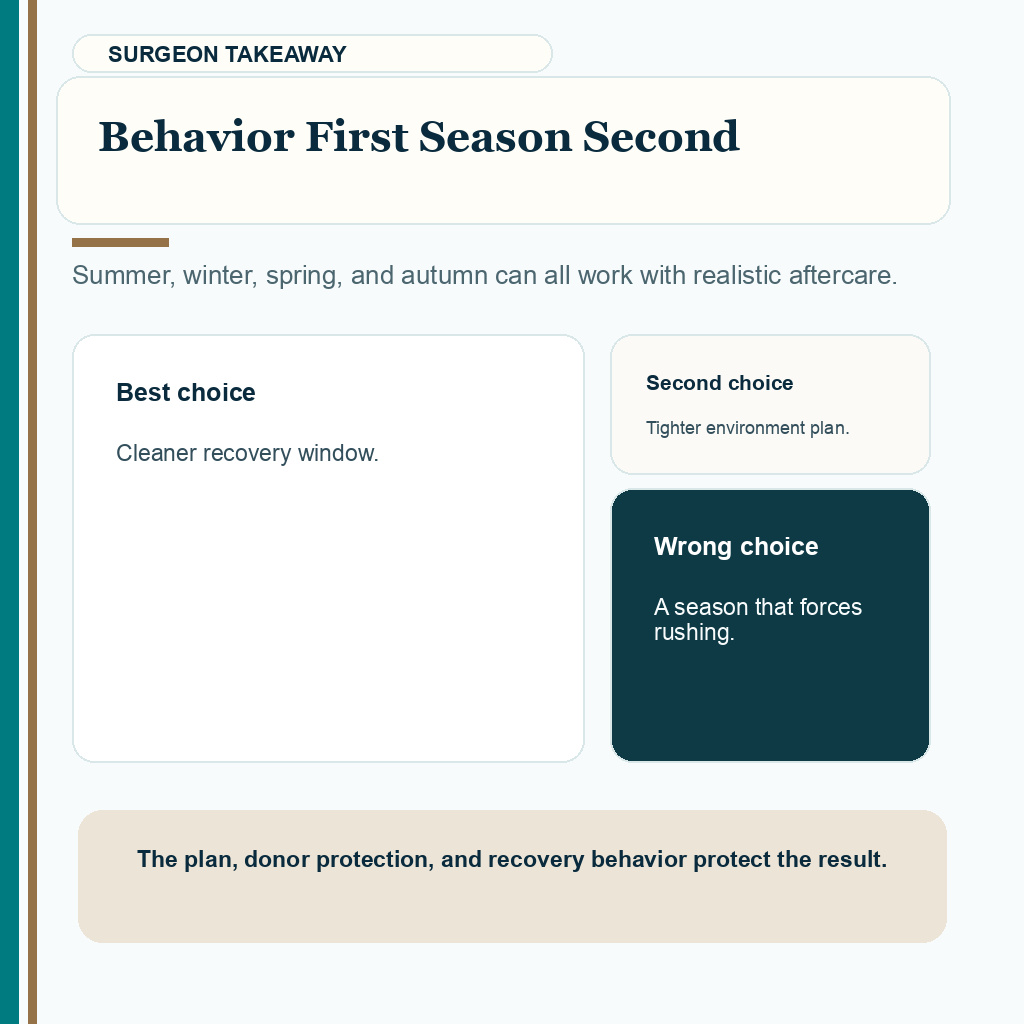 Hair transplant in summer or winter slide explaining behavior first season second
