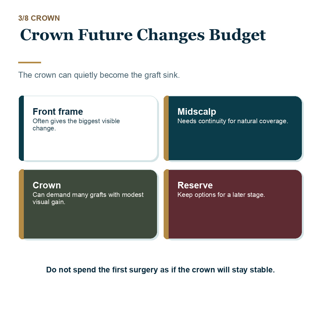 Crown planning in the 30s should leave graft reserve for future thinning