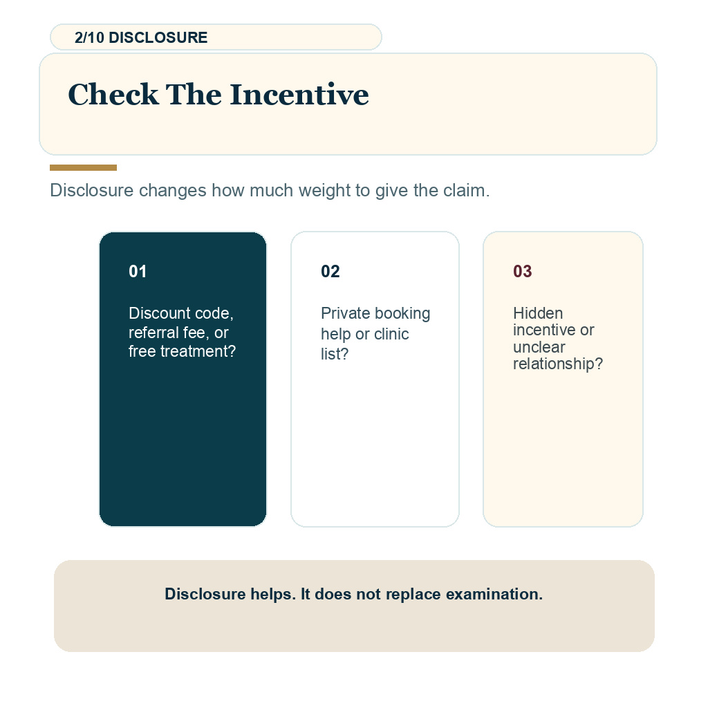 Hair transplant influencers slide 2 explaining check the incentive.