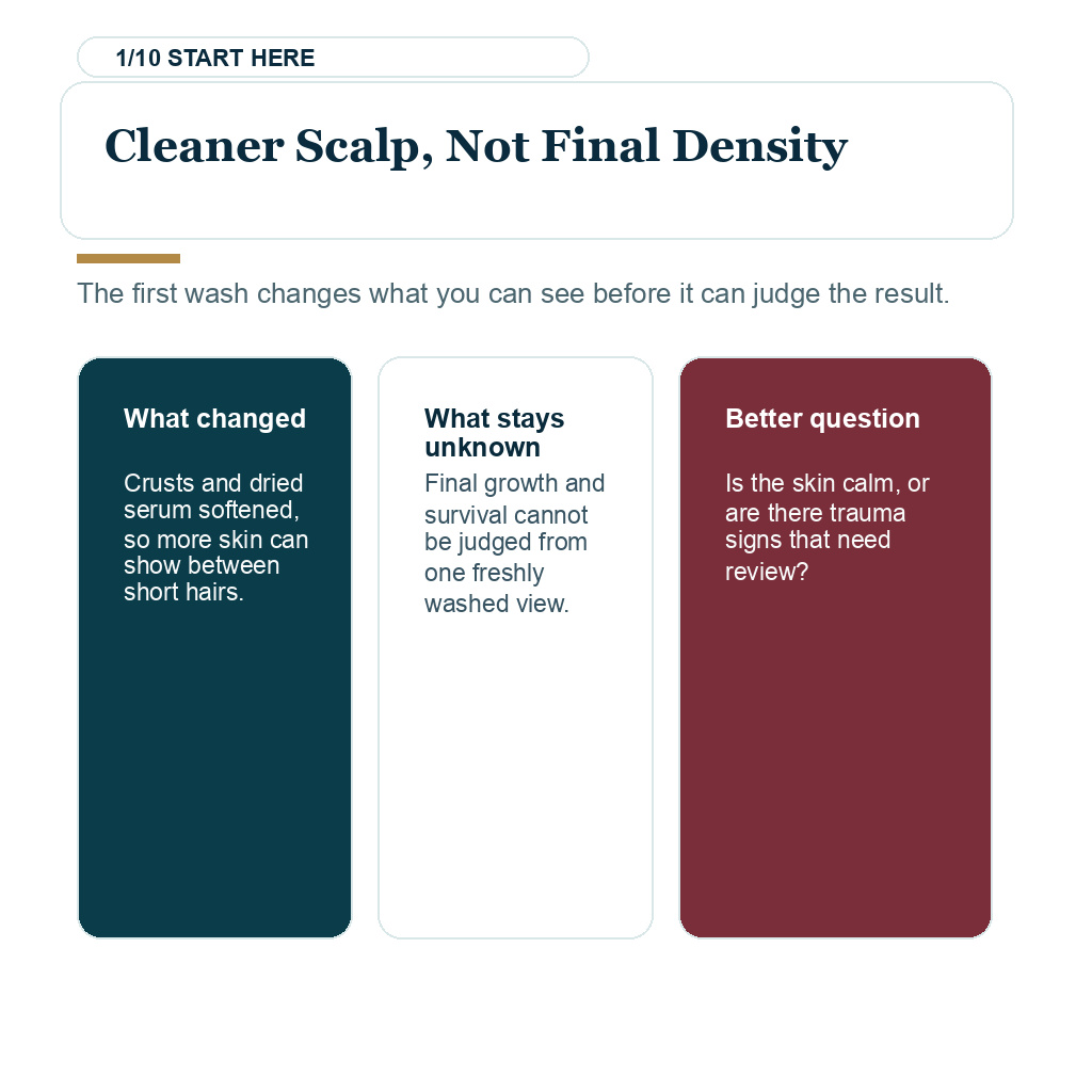 First wash density check, cleaner scalp, not final density.