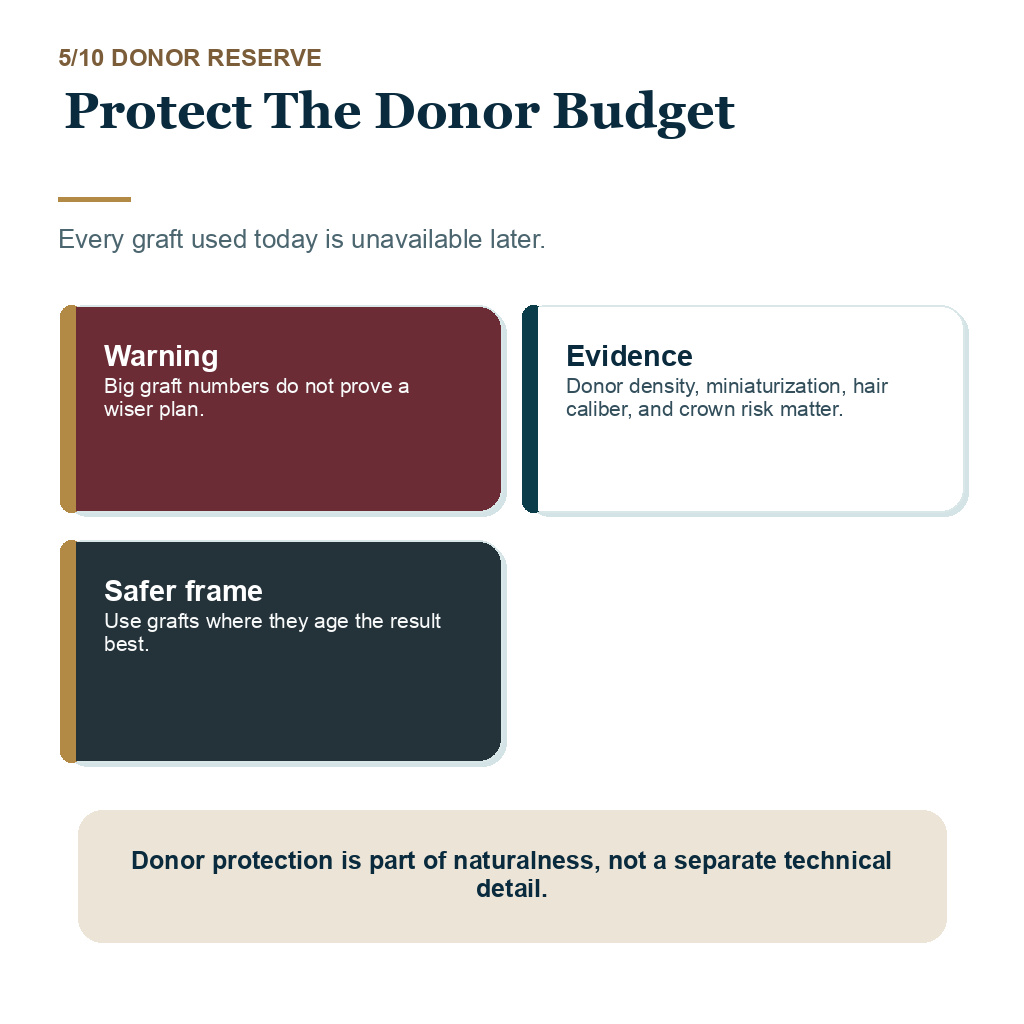 Aging natural hair transplant slide 5 explaining donor reserve protection.