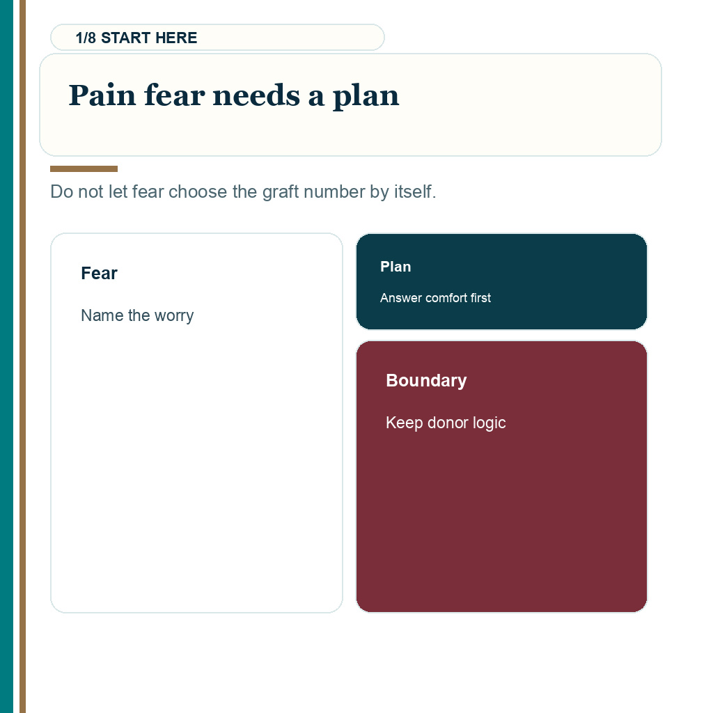 Pain and graft count carousel slide 1 of 8 about pain fear needing a planning answer.