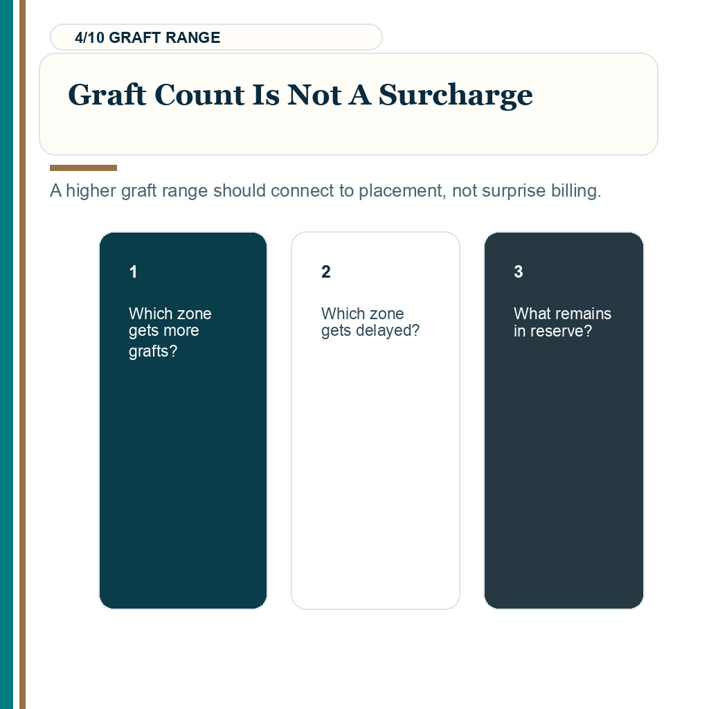 Hair transplant quote change, graft count is not a surcharge.