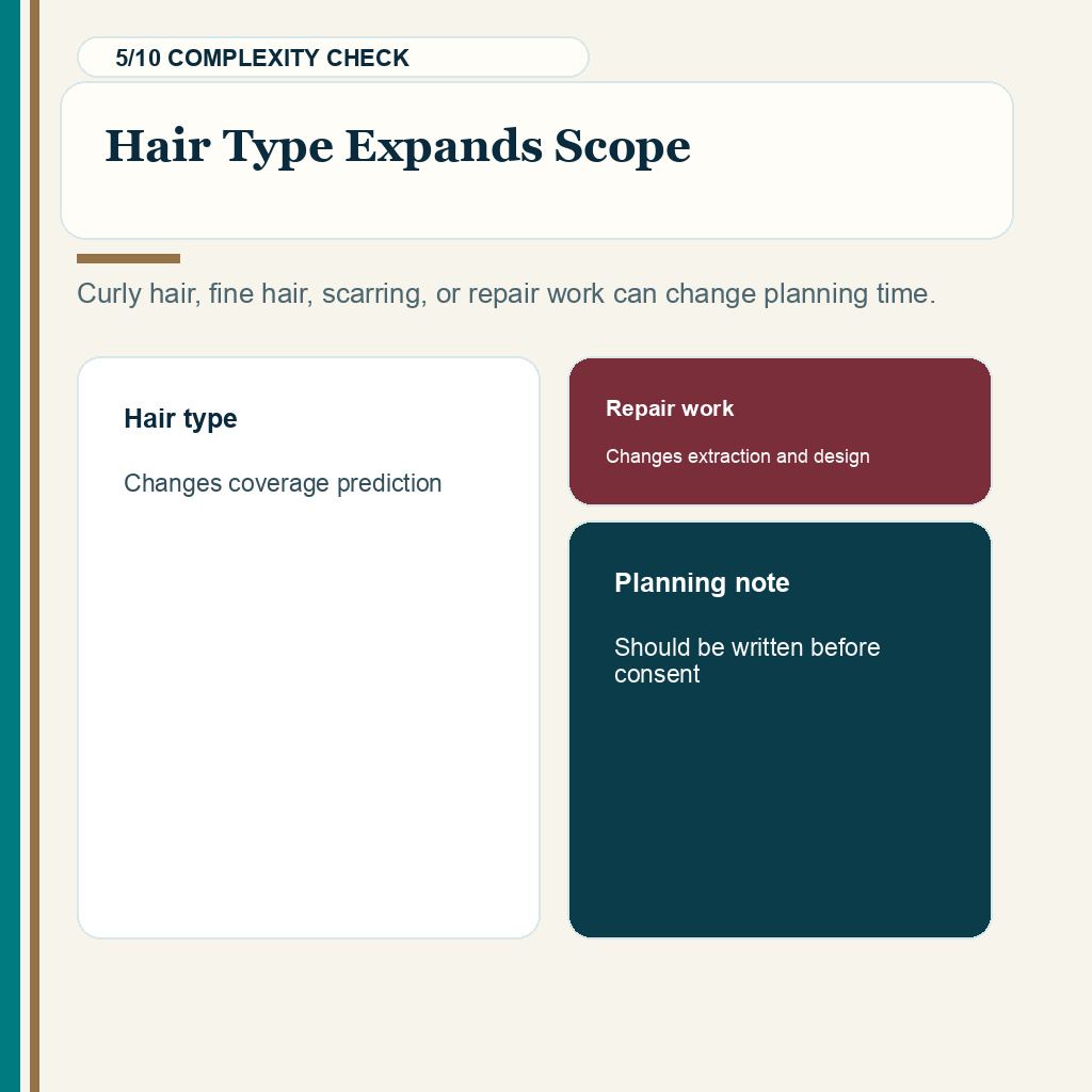 Hair transplant quote change, hair type expanding scope.