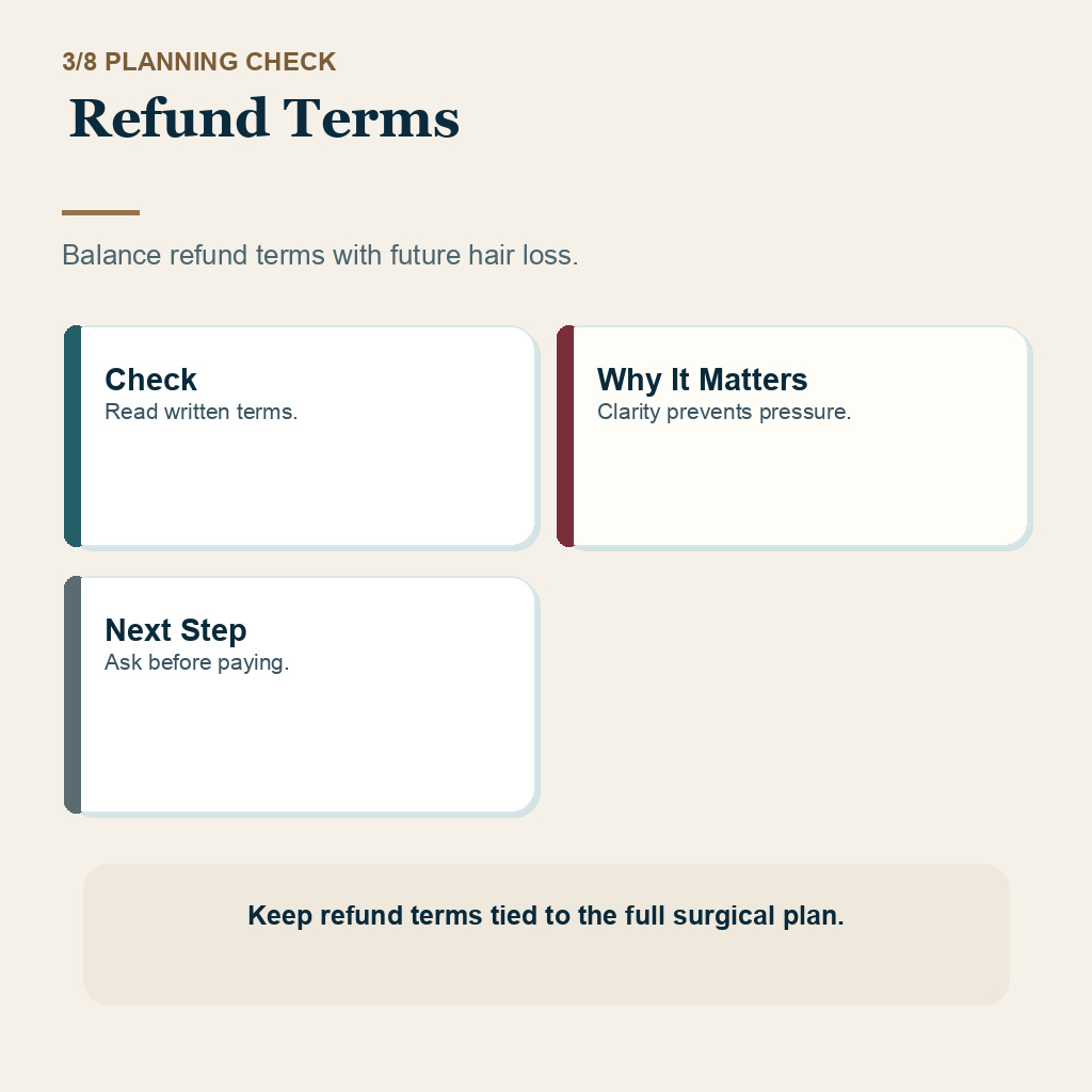 Hair Transplant Refund and Rescheduling Terms in Turkey support slide 3 about refund terms