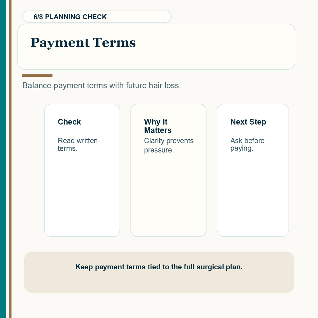 Hair Transplant Refund and Rescheduling Terms in Turkey support slide 6 about payment terms