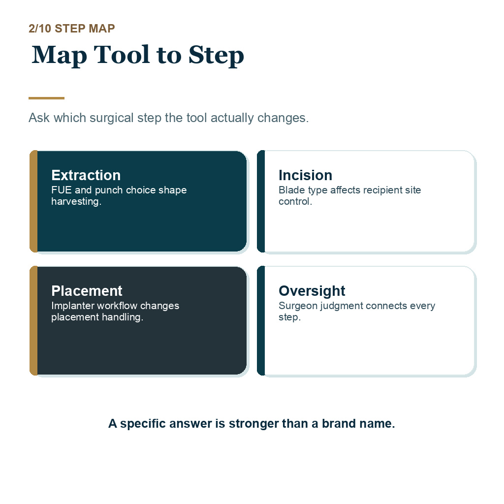 Tool judgment filter slide mapping technique names to extraction, incision, placement, and surgeon oversight.