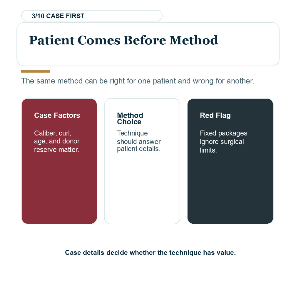 Tool judgment filter slide showing that patient factors must come before choosing the technique.