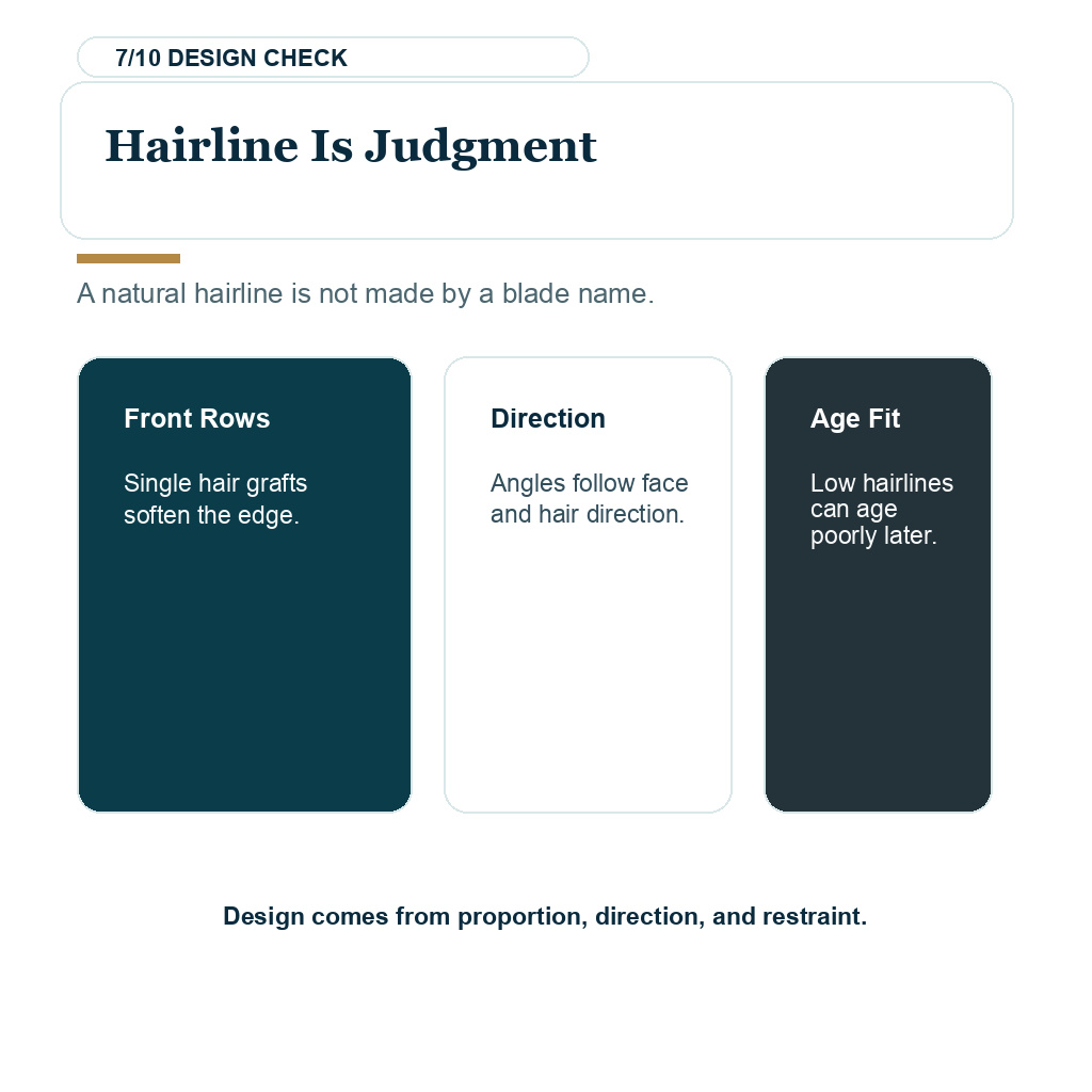 Tool judgment filter slide showing that natural hairline design depends on surgical judgment.