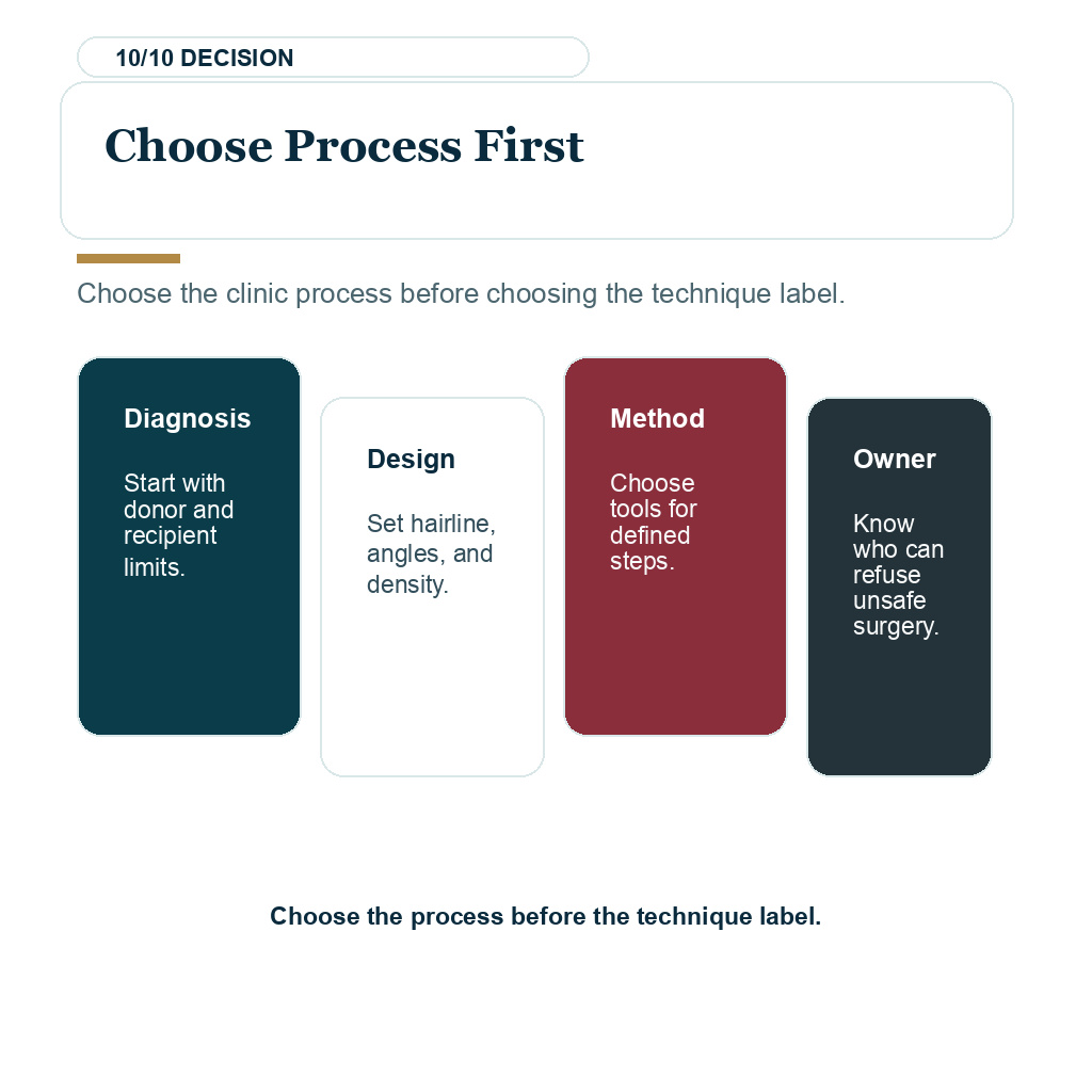 Tool judgment filter slide summarizing why patients should choose process before technique labels.