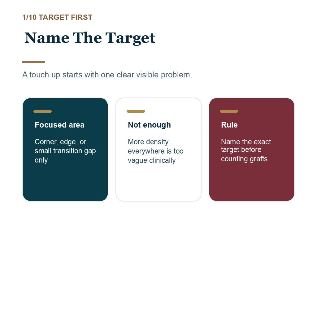 Hair transplant touch up grafts, name the target.