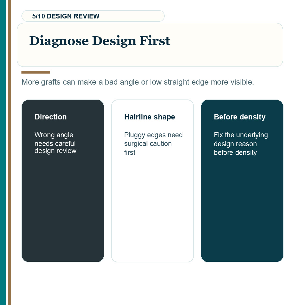 Hair transplant touch up grafts, diagnose design first.