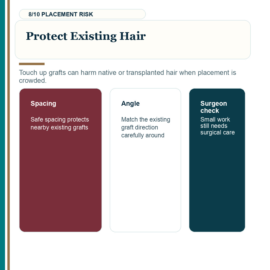 Hair transplant touch up grafts, protect existing hair.
