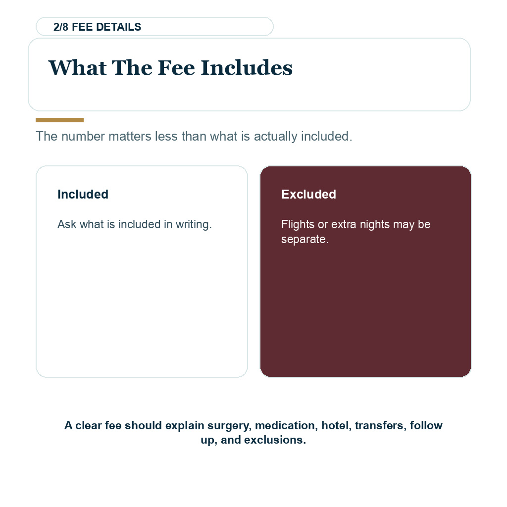Hair transplant Turkey explaining what the fee includes.