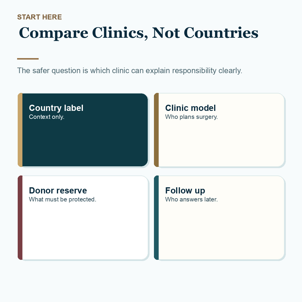 Hair transplant Turkey vs Mexico slide 1 explaining compare clinics, not countries