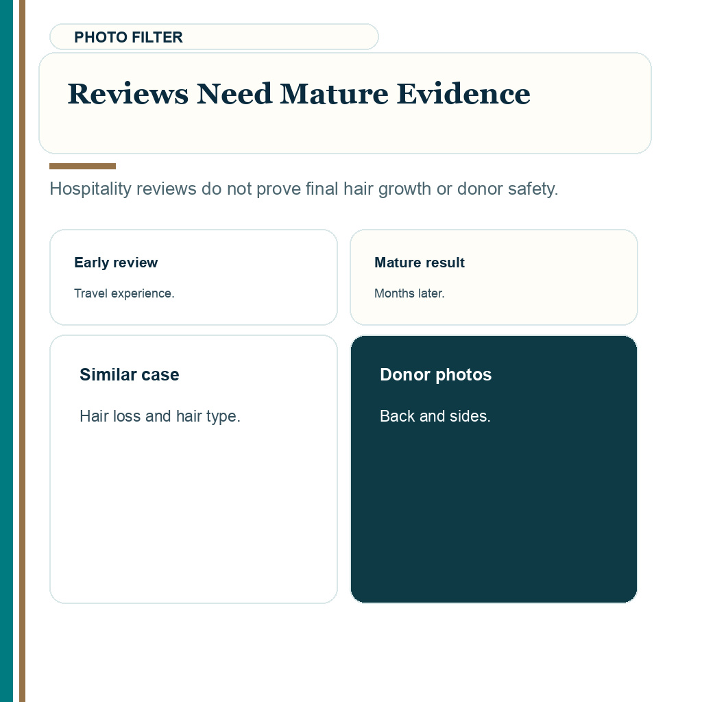 Hair transplant Turkey vs Mexico slide 7 explaining reviews need mature evidence