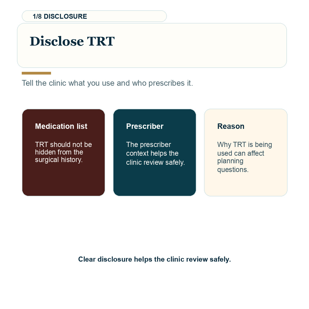 TRT hair transplant planning showing disclose trt guidance.