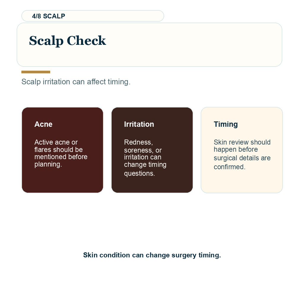 TRT hair transplant planning showing scalp check guidance.