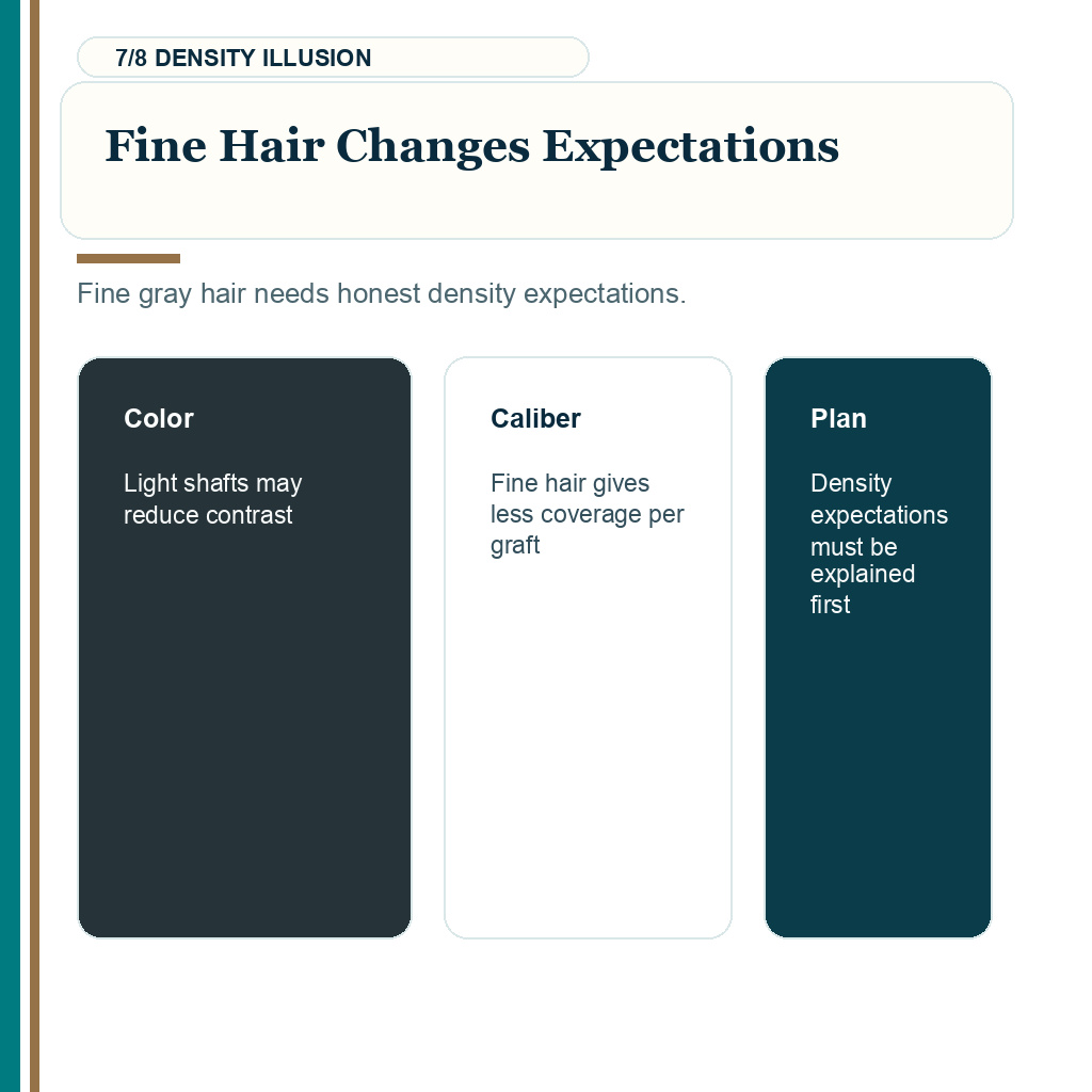 Hair transplant with gray hair, fine gray hair and density expectations.