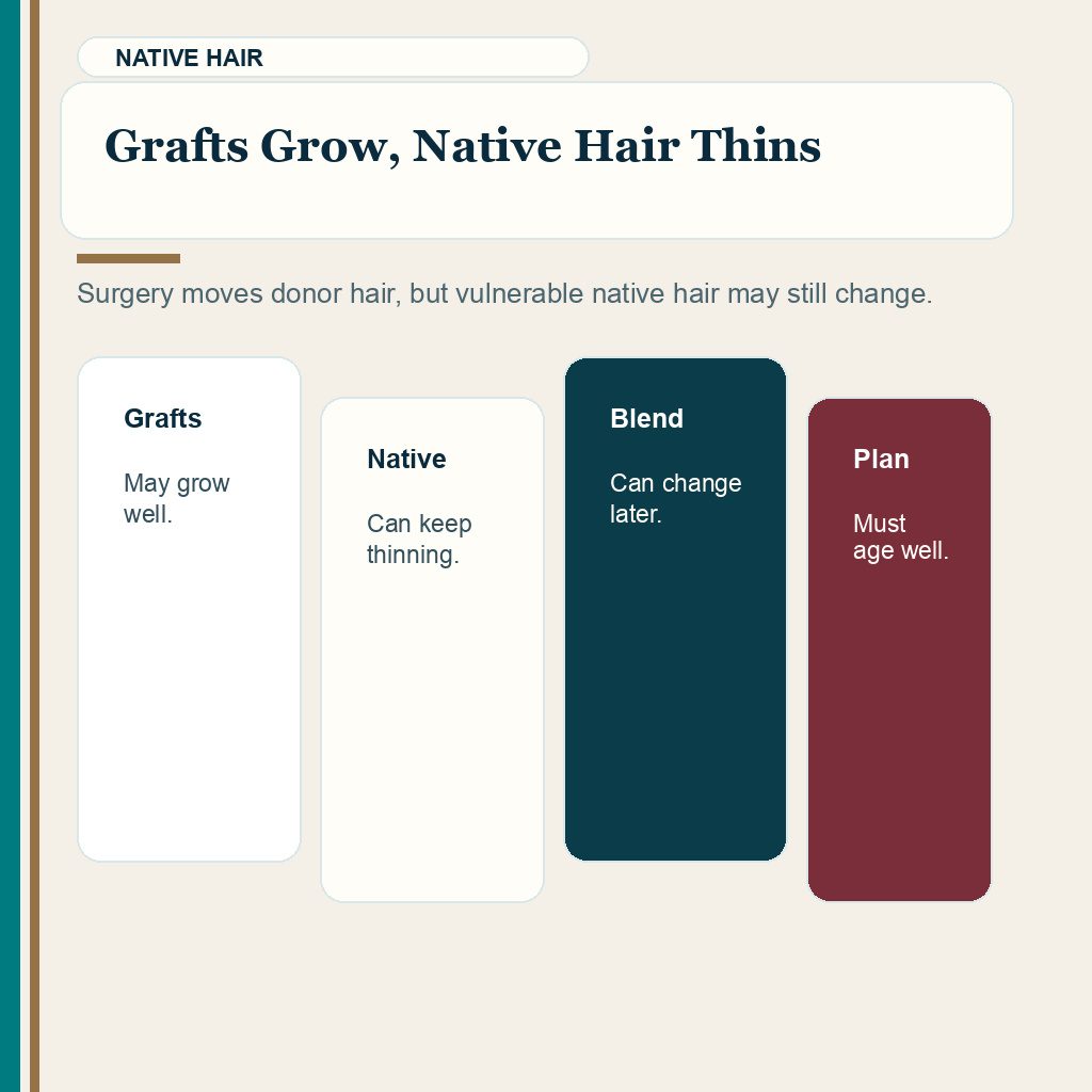 Hair transplant without finasteride slide 2 explaining transplanted grafts can grow while native hair thins