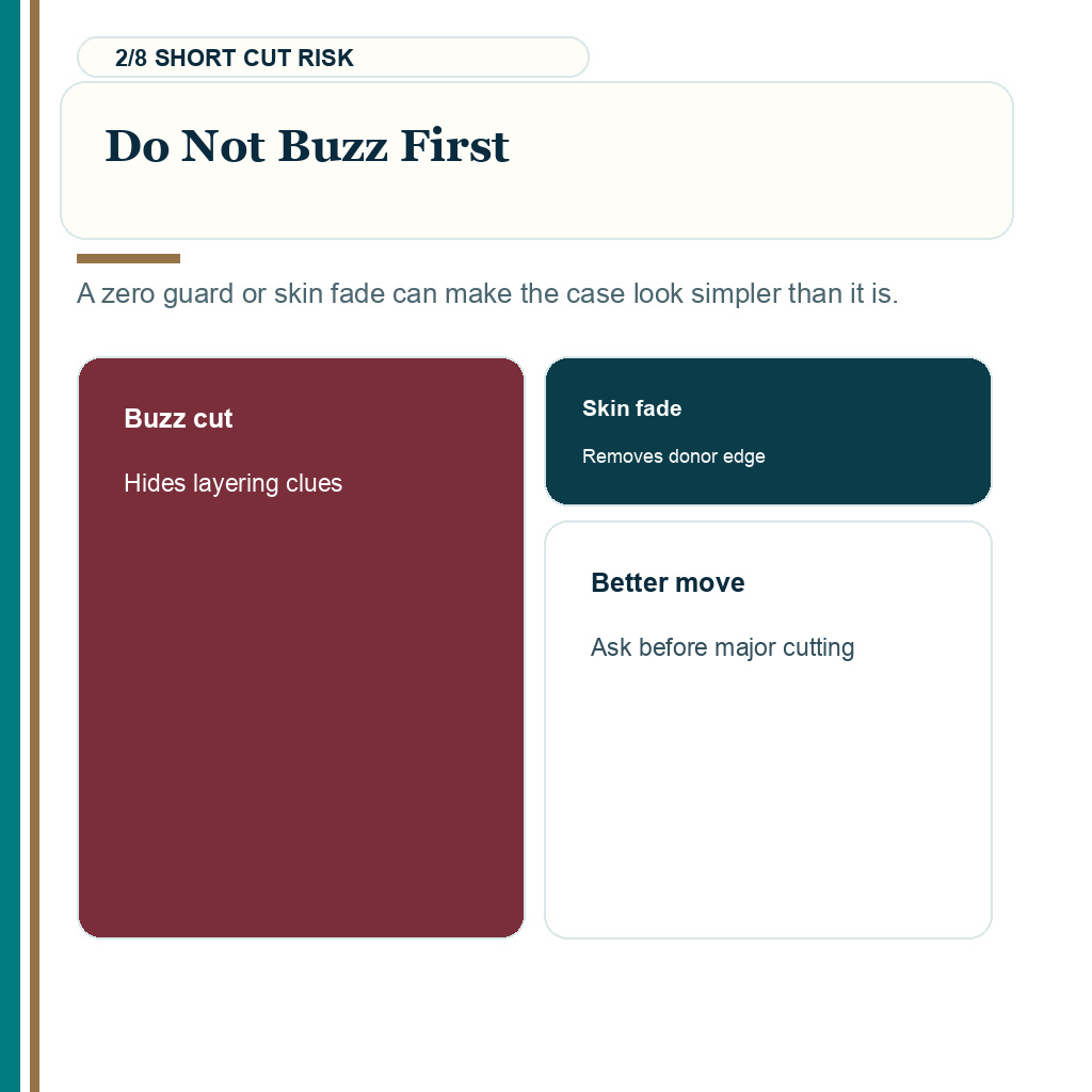Do not buzz first before hair transplant planning.