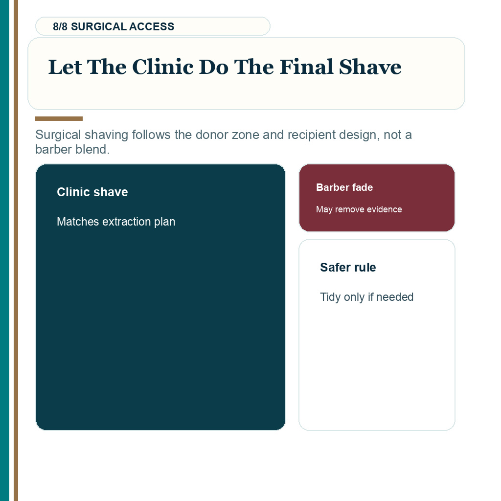 Let the clinic do the final shave before hair transplant planning.