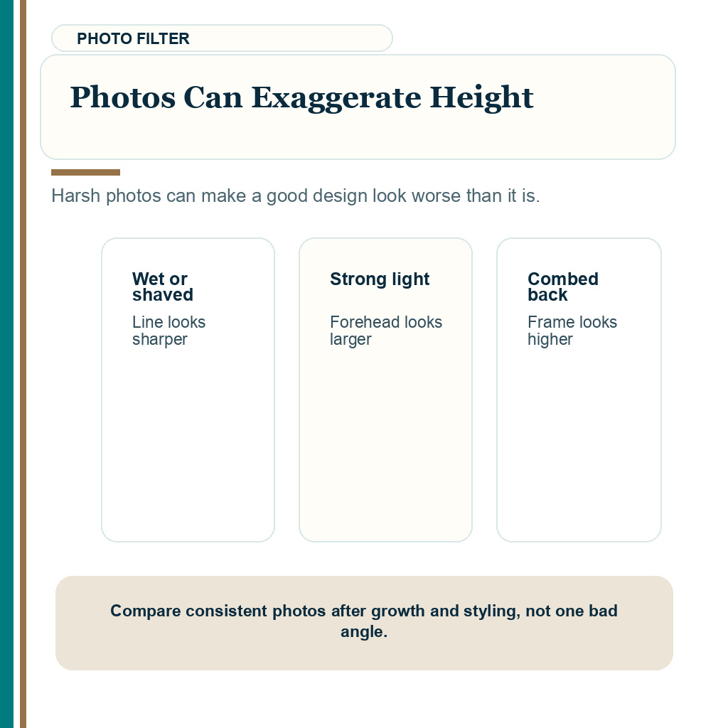 High hairline after hair transplant carousel slide 7 about photos can exaggerate height.