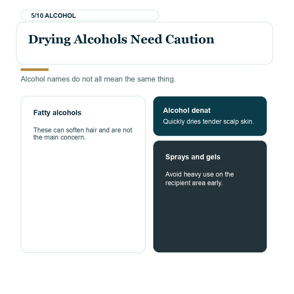 Harmful ingredients in hair products slide 5 explaining drying alcohols need caution.