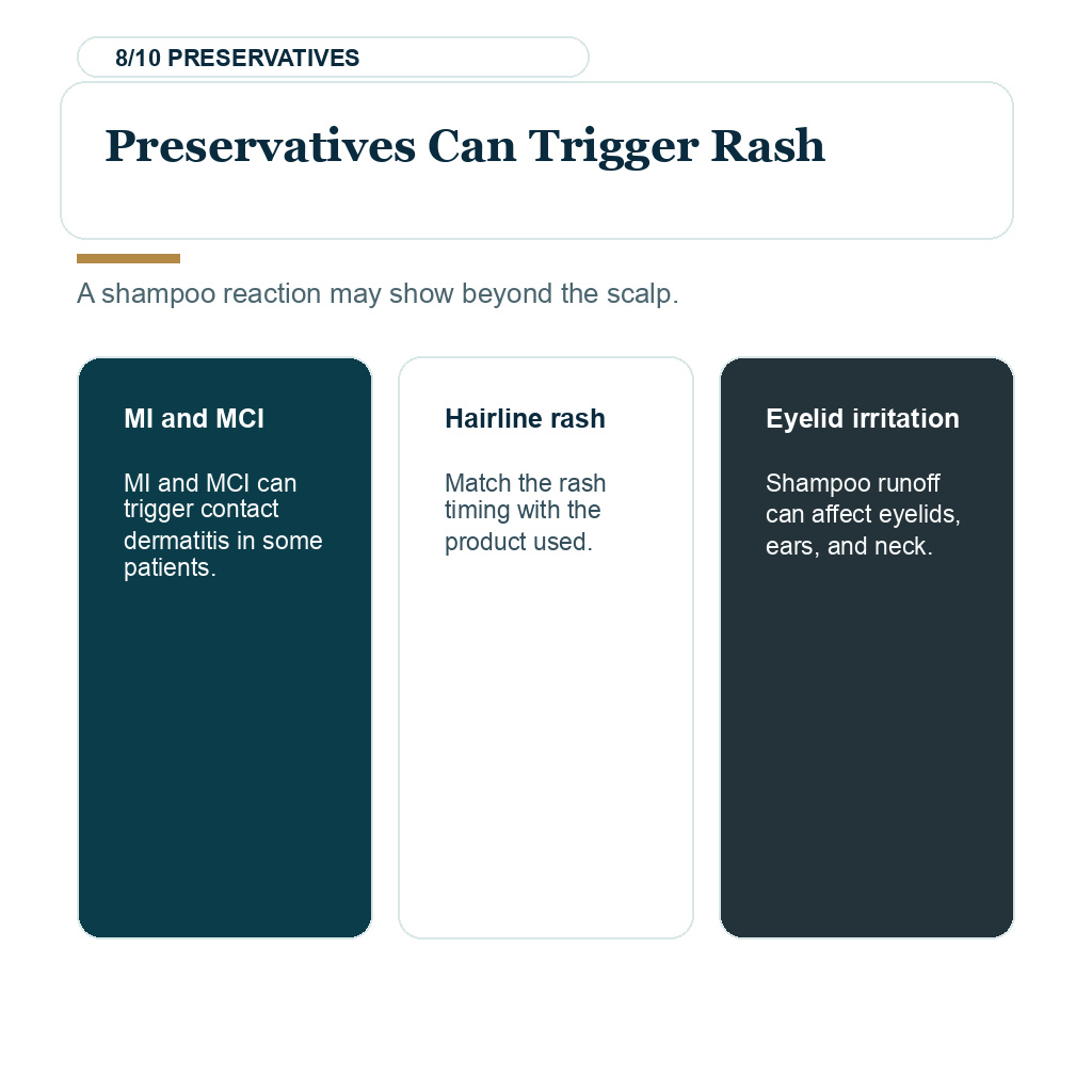 Harmful ingredients in hair products slide 8 explaining preservatives can trigger rash.