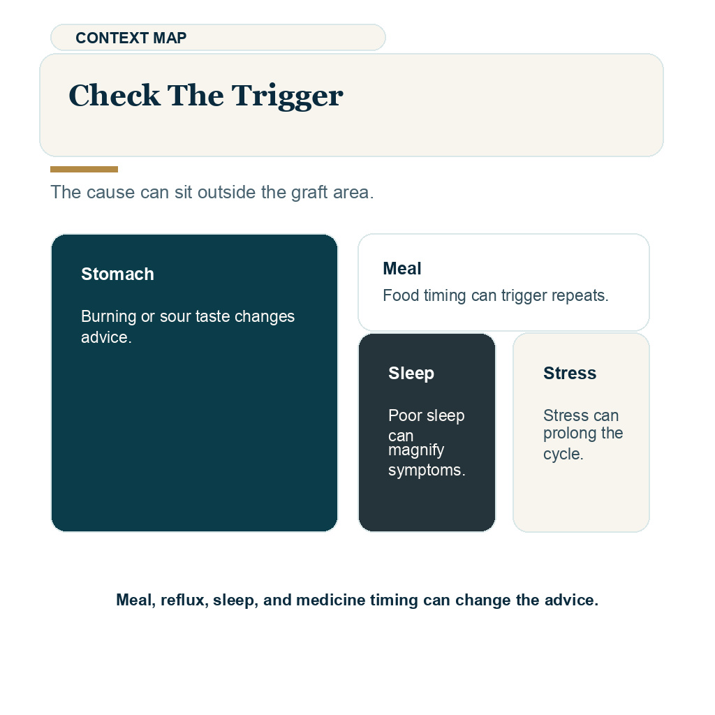 Hiccups after hair transplant check the likely trigger.