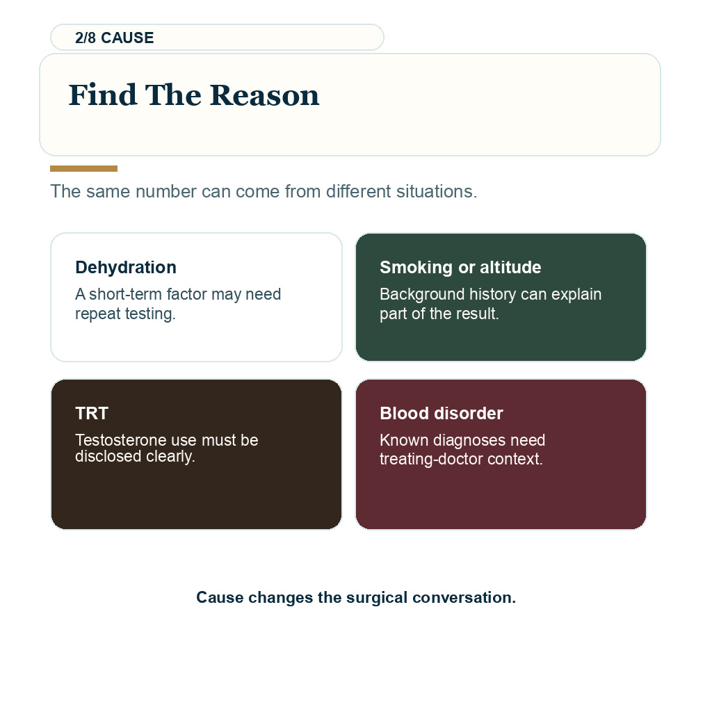 High hemoglobin hematocrit hair transplant showing find the reason guidance.